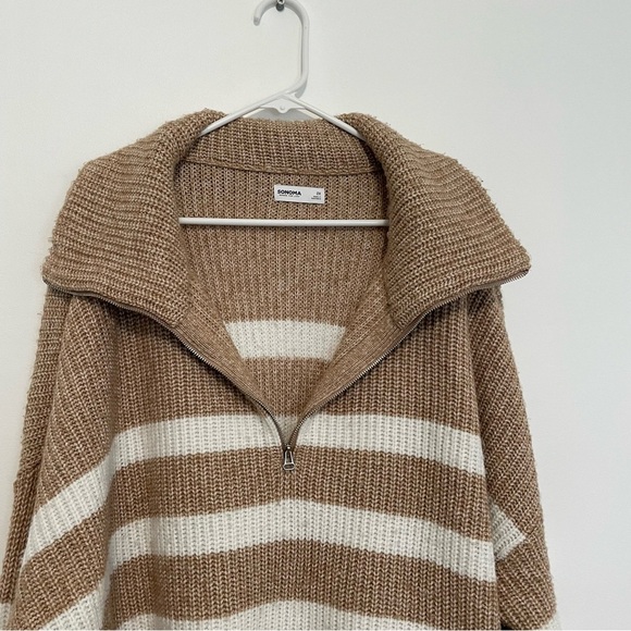 SONOMA Plus Size Quarter Zip Tunic Sweater Tan Brown White Striped 1/4 Zip Fall - Picture 7 of 15